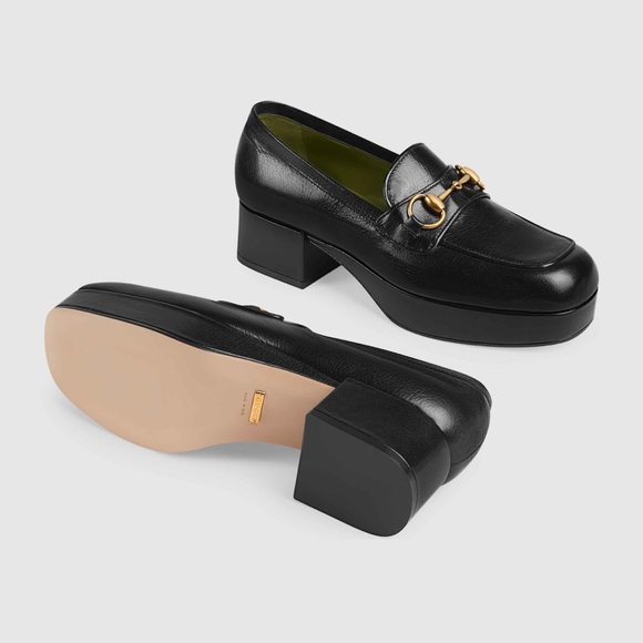 GUCCI HOUDAN Black Leather Platform Loafers - Picture 3 of 10